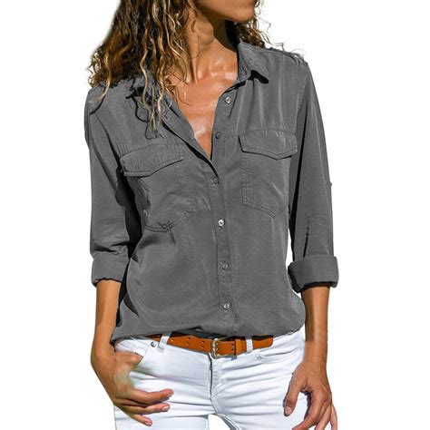 Charmgo Womens Shirts, Womens Casual Shirts Long Sleeve Roll Up ...