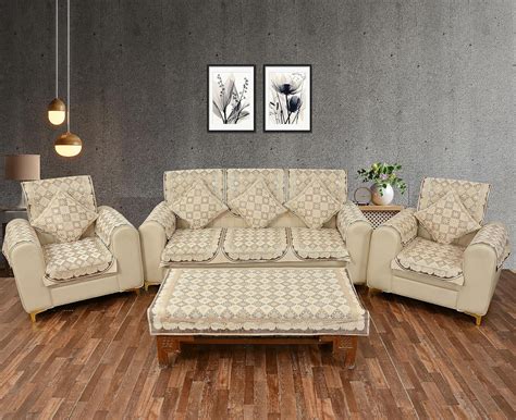 Multitex 5+arm Seater Cotton Ethnic Design Sofa Covers set-Beige ...