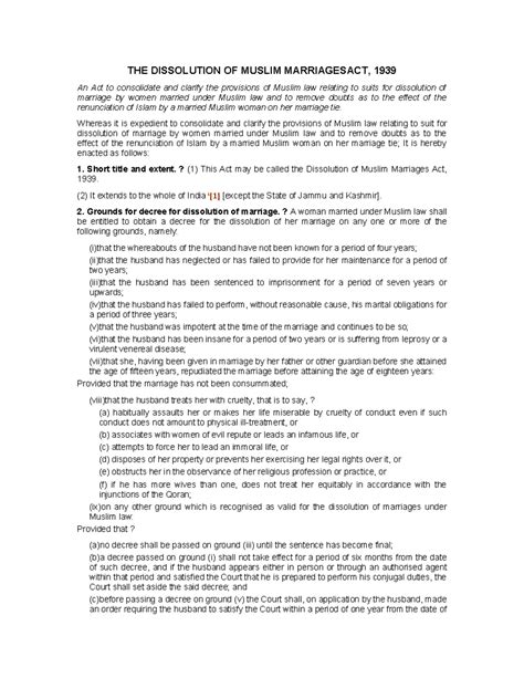 Dissolution of Muslim Marriage Act, 1939: Key Provisions and Analysis ...
