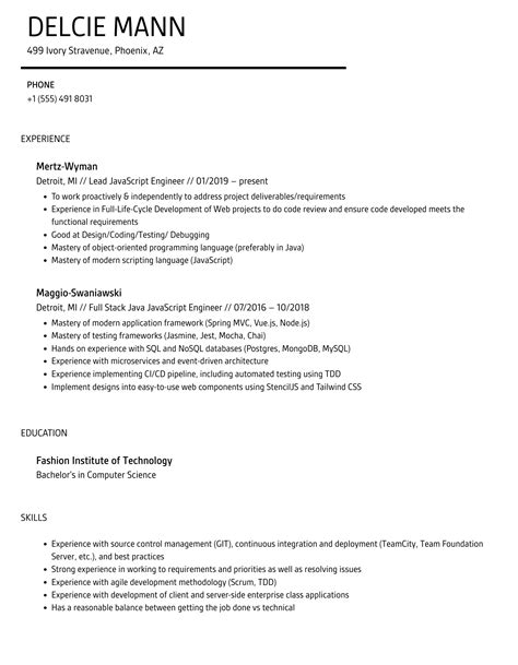 Image result for JavaScript Sample Experence Resume