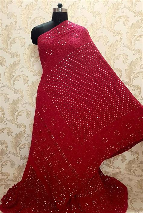 Deep Red Pure Georgette Chikankari Lehenga