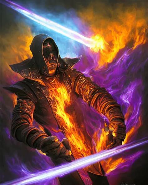 pyromancer necromancer cover in purple flames, deep | Stable Diffusion ...