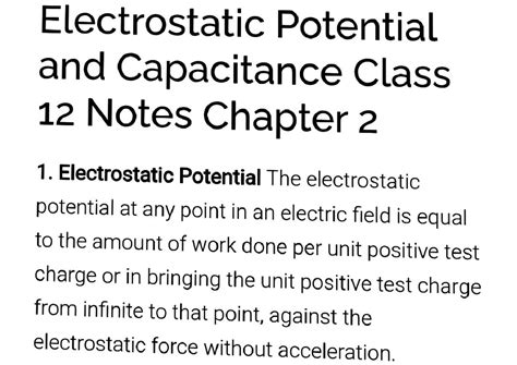 Electrostatic Potential and Capacitance Class 12 Notes - Chapter 2 ...