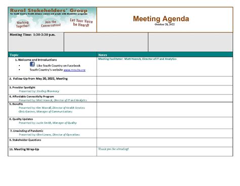 Rural Stakeholders Meeting Agenda-10-28-22 - South Country Health Alliance