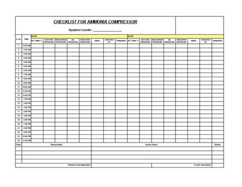 Image result for Ammonia Compressor Log Sheets