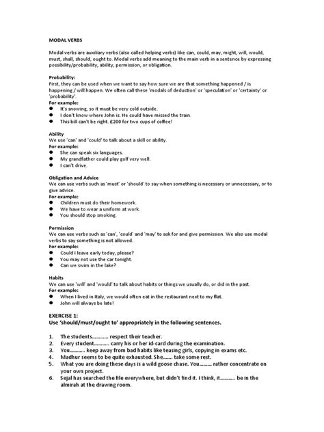 Image result for Modal Verbs Examples PDF