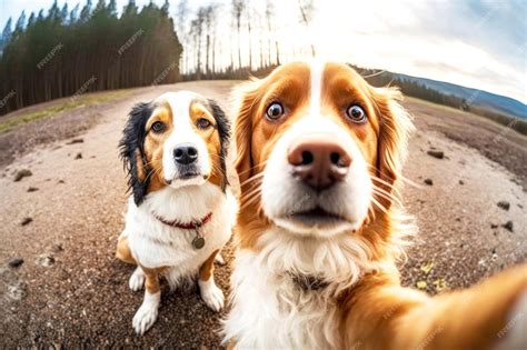 Premium Photo | Two funny dogs sitting in front of camera taking selfie