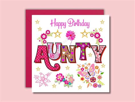 Happy Birthday Aunty. Butterflies & Floral. Greeting Card. Aunty ...