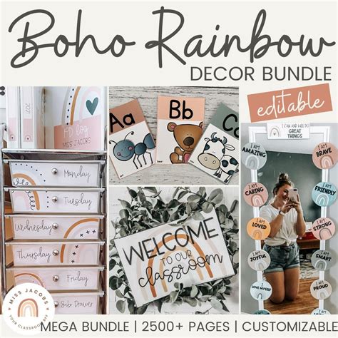 BOHO RAINBOW Classroom Decor Bundle Editable Neutral - Etsy