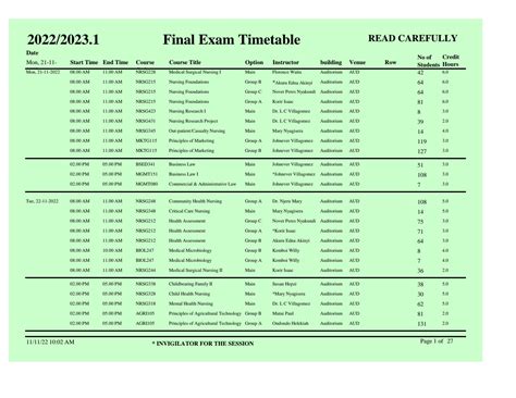 SOLUTION: Final exam timetable 2022 2023 1 - Studypool