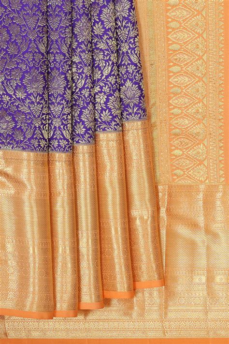 Kanchipattu Purple Blue Brocade Saree – Kalanjali