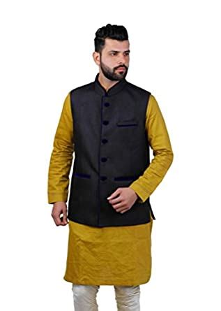 Buy Veera Paridhaan Solid Black Jute Nehru Jacket at Amazon.in