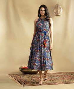 Demirner Women Fit and Flare Multicolor Midi/Calf Length Dress - Buy ...