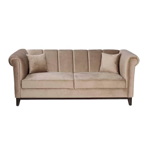Timberly Alpha Solid Wood Upholstery Modern 3 Seater Sofa (Beige ...