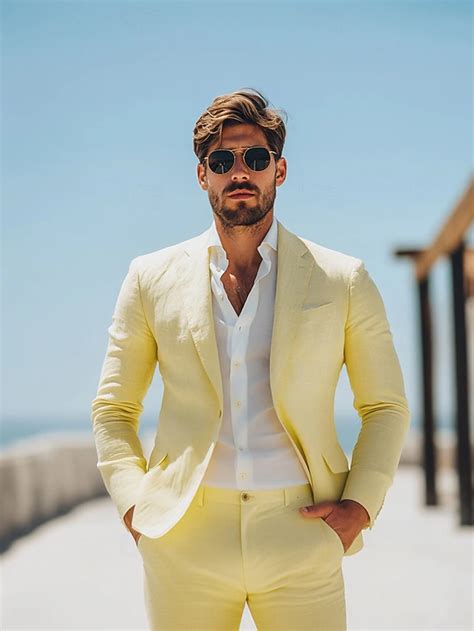 Men's Beach Wedding Linen Suits Pink Sky Blue Solid Colored Standard ...