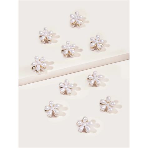 Buy OOMPH Combo of 10 Gold Tone Small Mini Pearl Floral Hair Claw ...