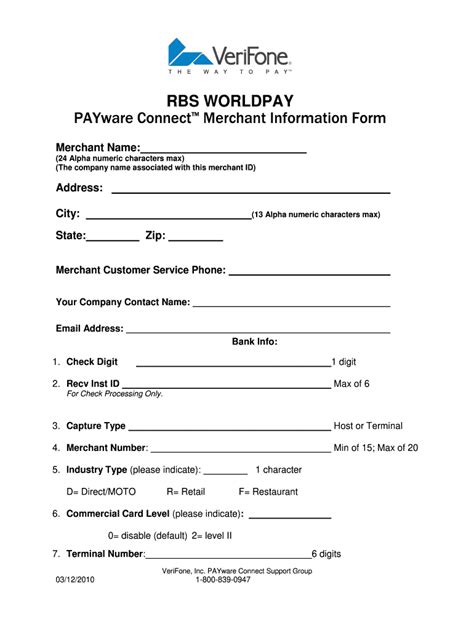 2010-2026 VeriFone PAYware Connect Merchant Information Form - Blank ...