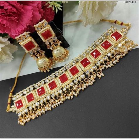 Akruti Collection Gold Plated Kundan And Pearls Choker Necklace Set ...
