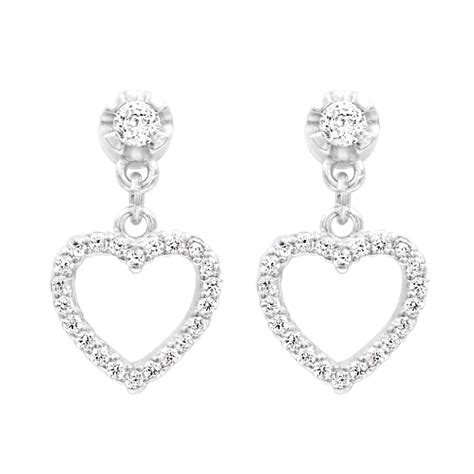 Zarkan Love Heart Silver Drop Studs