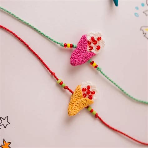 Buy Handmade Crochet Beaded Ice Cream Theme Kids Rakhi With Roli Chawal ...