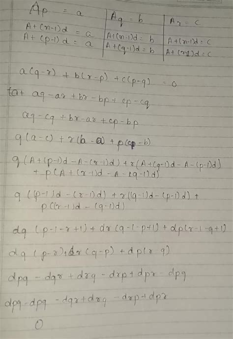 If, pth, qth and rth terms of an arithmetic progression are a, b, c ...