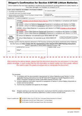 2016-2026 Form TNT Shippers Confirmation for Section II/SP188 Lithium ...