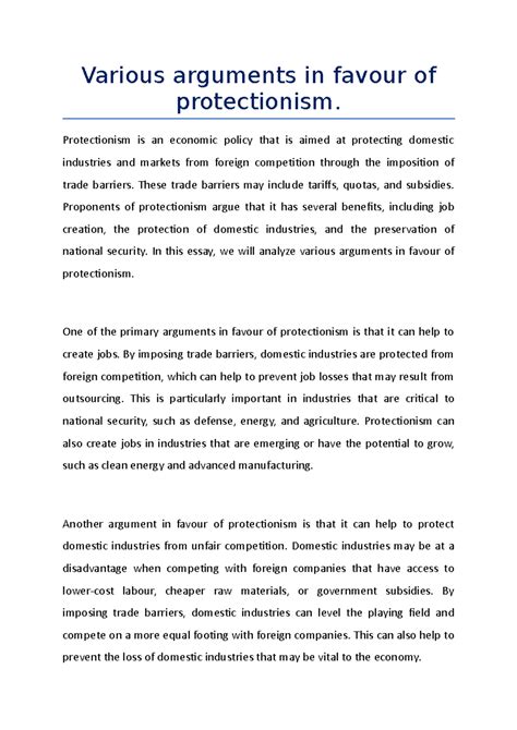Various arguments in favour of protectionism - Protectionism is an ...