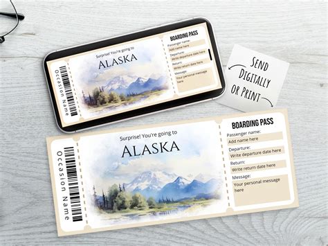 Editable Alaska Boarding Pass Ticket Template, Surprise Gift ...