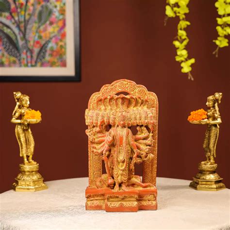 Buy Handcrafted Brass Vishnu Idol – Gold & Orange Finish – Ethnic India ...
