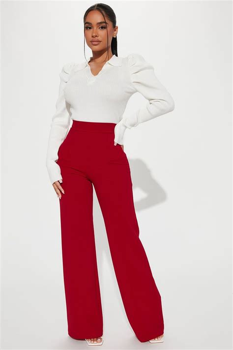 Women's Petite Victoria High Waisted Dress Pants in Red Size Medium by ...