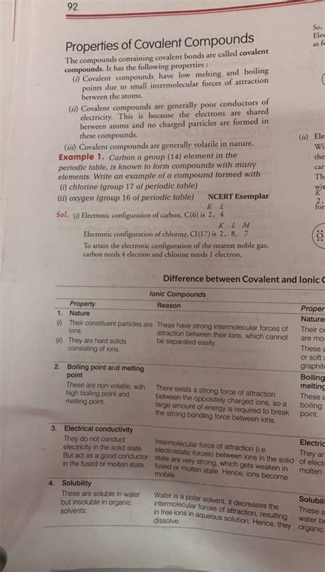 Properties of Covalent Compounds The compounds containing covalent bonds