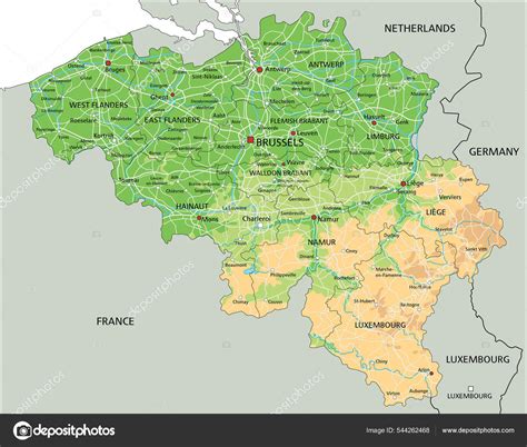 High Detailed Belgium Physical Map Labeling Stock Vector by ©delpieroo ...
