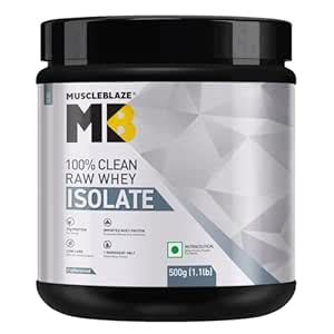 MuscleBlaze 100% Clean Raw Whey Protein Isolate (Unflavoured, 500g ...