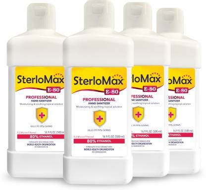 SterloMax Pack of 4 - 80% Ethanol-based Hand Rub Sanitizer and ...