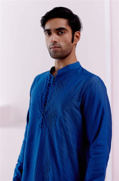 Devnaagri - Royal Blue Pin Tucks Detailed Kurta Set