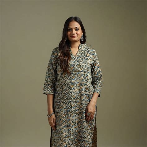 Multicolor Pedana Block Print Natural Dyed Cotton Straight Kalamkari Kurta