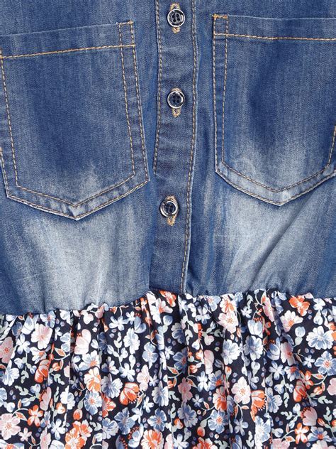 Girls Denim and Blue and Red Floral Printed Dress – Stylestone