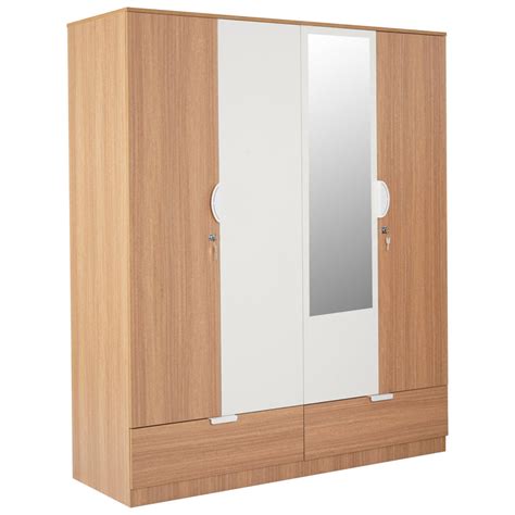 Nilkamal Indio 4 Door Wardrobe With Mirror (Teak & White)
