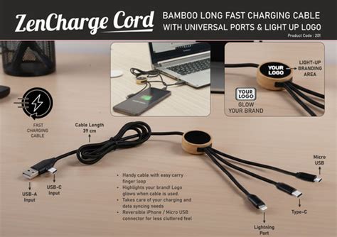 C201 – ZenCharge Cord: Bamboo Long Fast Charging Cable with Universal ...