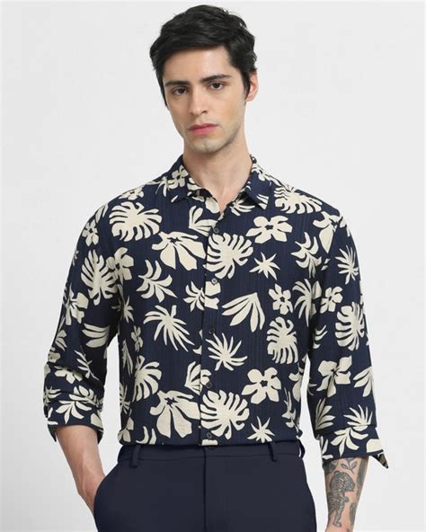 Buy Navy Floral Print Slim Fit Casual Shirt Online at Muftijeans