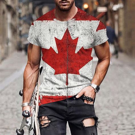 cllios Men's Canada T-Shirts Big and Tall Short Sleeve Workout Shirts ...