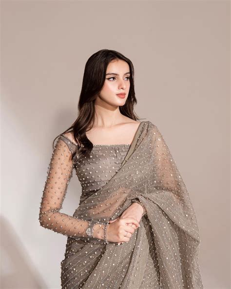 Grey Pearl and Diamond Work Embellished Saree– Joshindia