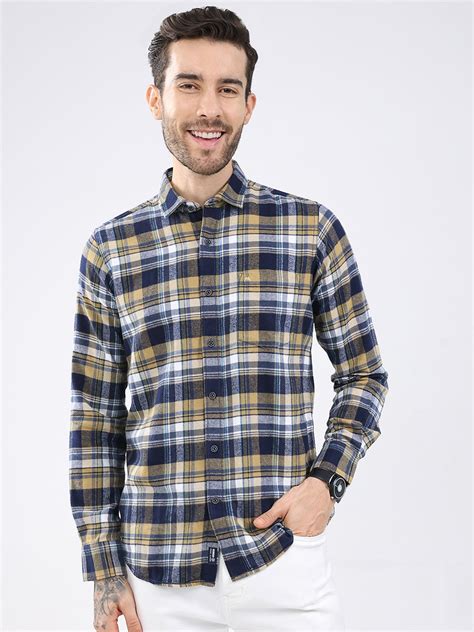 Buy Men Mustard Check Collar Full Sleeve Shirt Online in India - Monte ...