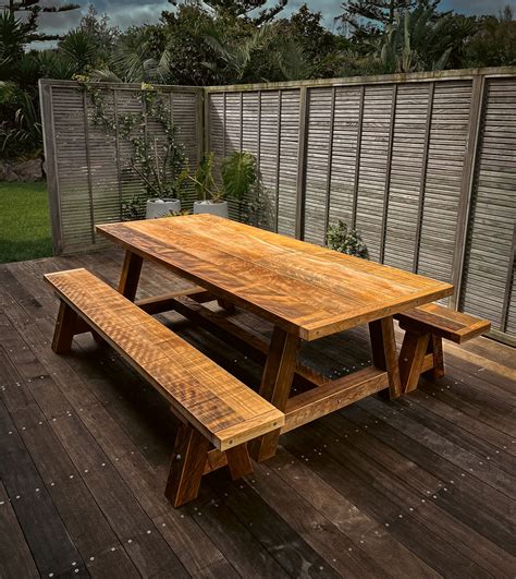 Outdoor Wooden Furniture — Benchmark Build - Macrocarpa Dining Table ...