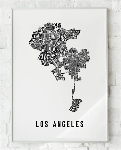 LA Map Neighborhoods of Los Angeles Typographic Print - Etsy