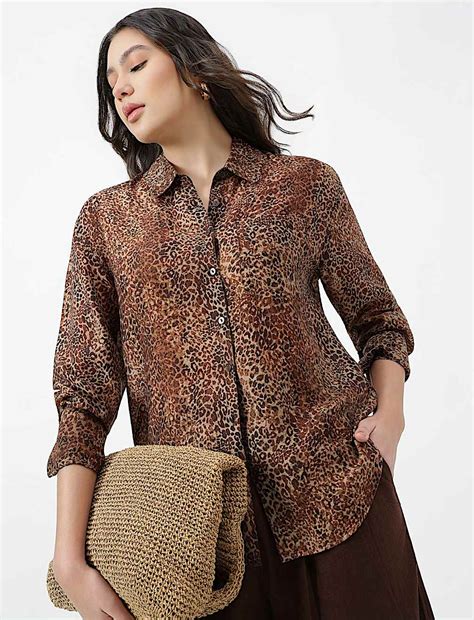 Buy Lyocell Lepard Print Spread Collar Shirt at Marks & Spencer