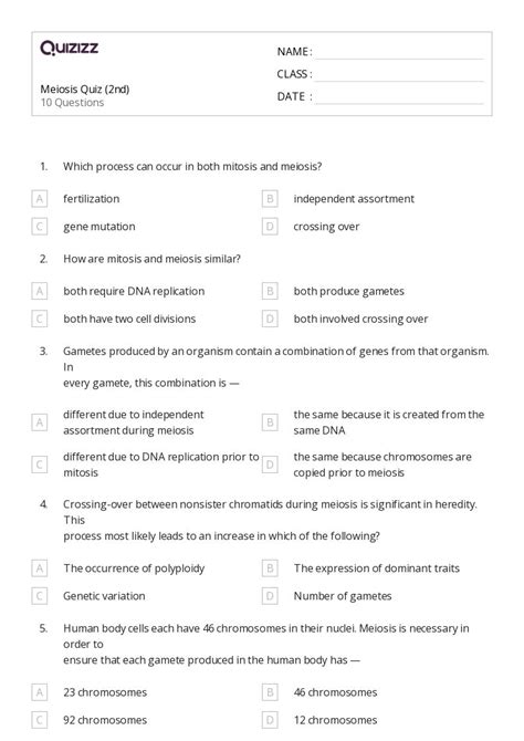 50+ meiosis worksheets on Quizizz | Free & Printable