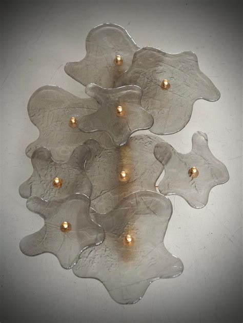Murano Art Glass and Brass Ice White Color Wall Light and Sconces, 2000 ...
