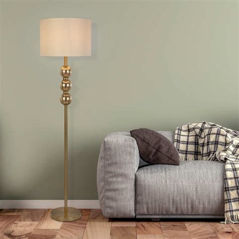 Providence Brass Stacked Orb Floor Lamp with White Fabric Drum Shade, 60"