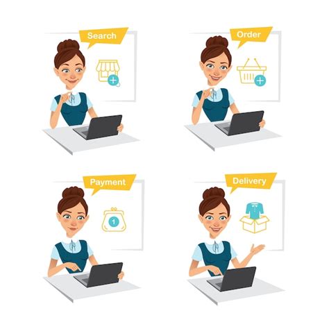 Woman buys clothes. process of online shopping. | Premium Vector